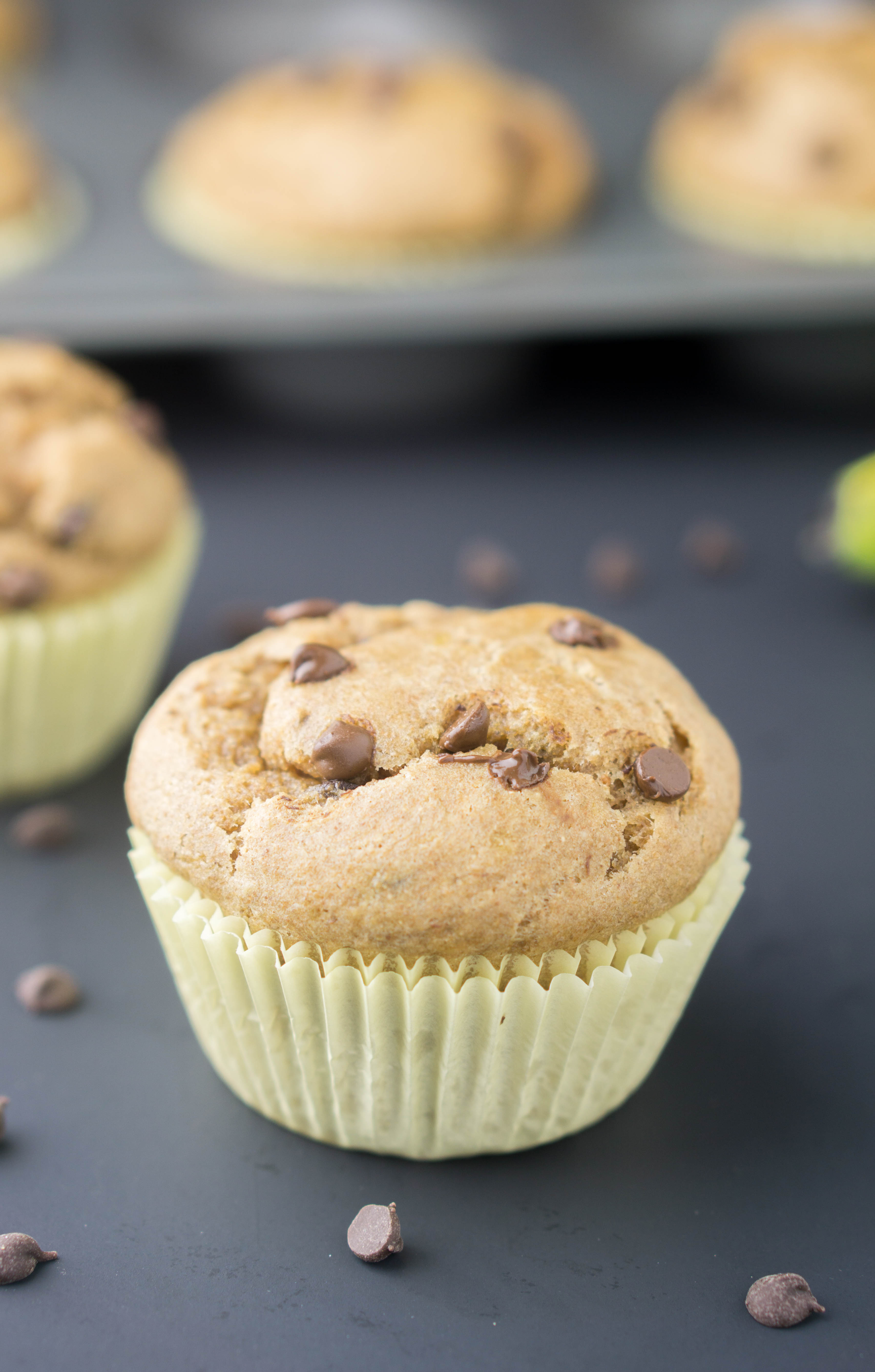 1-Bowl Peanut Butter Banana Chocolate Chip Muffins