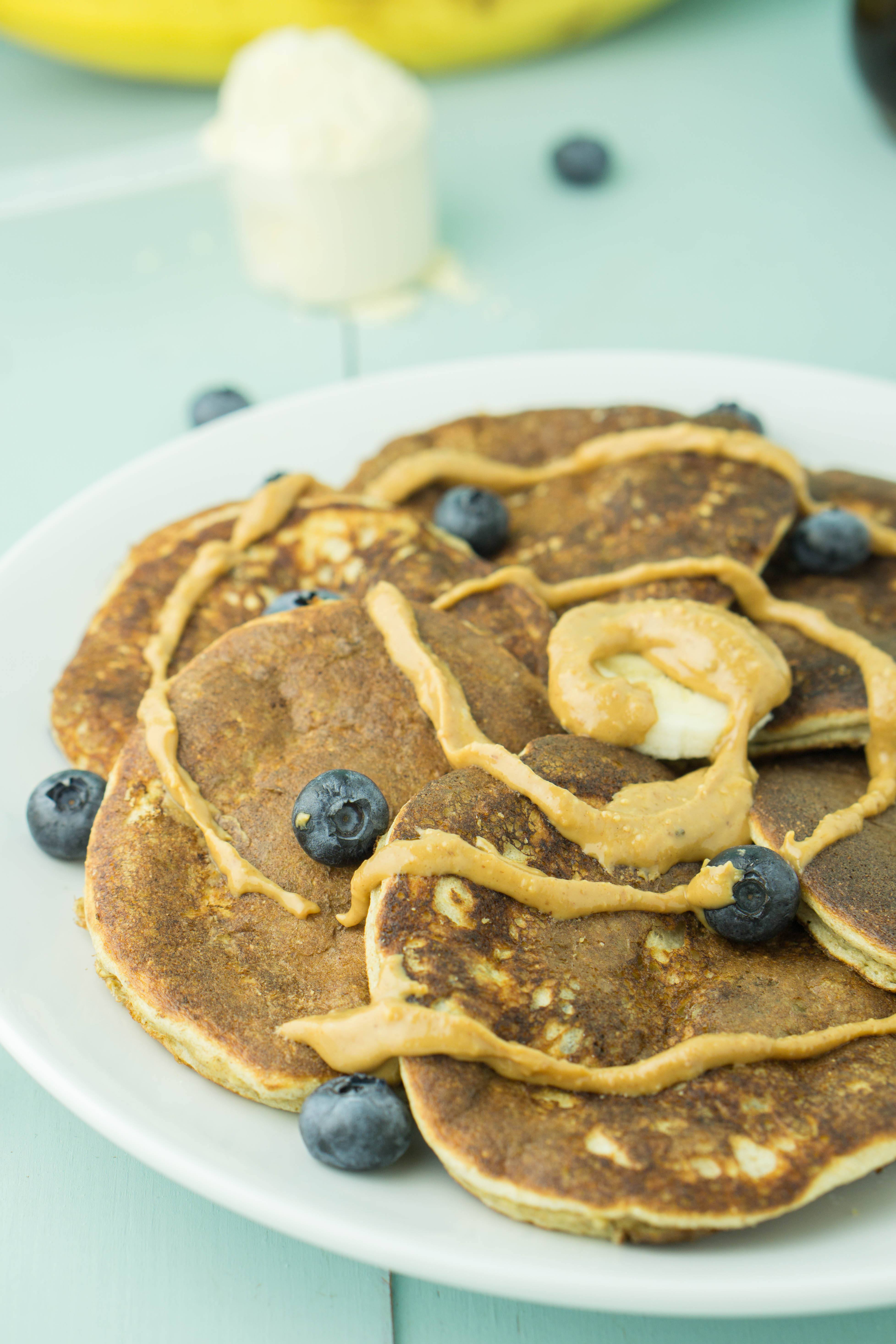 Blueberry Banana Protein Pancakes